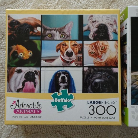 Dog Jigsaw Puzzle SET OF 2 Dog Days 750 Pc & Pet's Virtual Hangout 300 Pc NEW - Picture 2 of 8